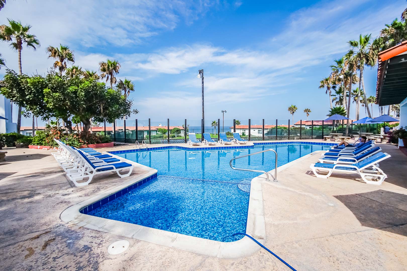 A crisp outdoor swimming pool at VRI's La Paloma in Rosarito, Mexico.